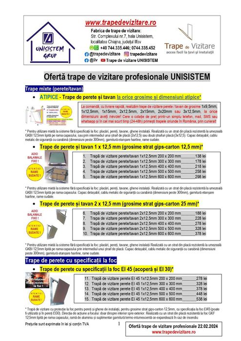 Trapa pentru mascarea ventiloconvector