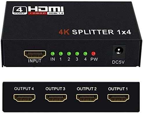 HDMI Splitter 4K 1 in 4 Out, Suportă Bypass HDCP  4K 30Hz 2K 1080P 3D