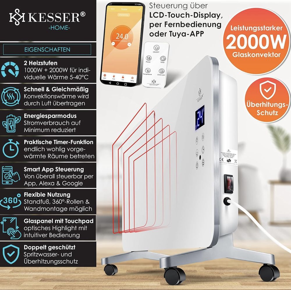 KESSER® Електрически стъклен нагревател 2000W