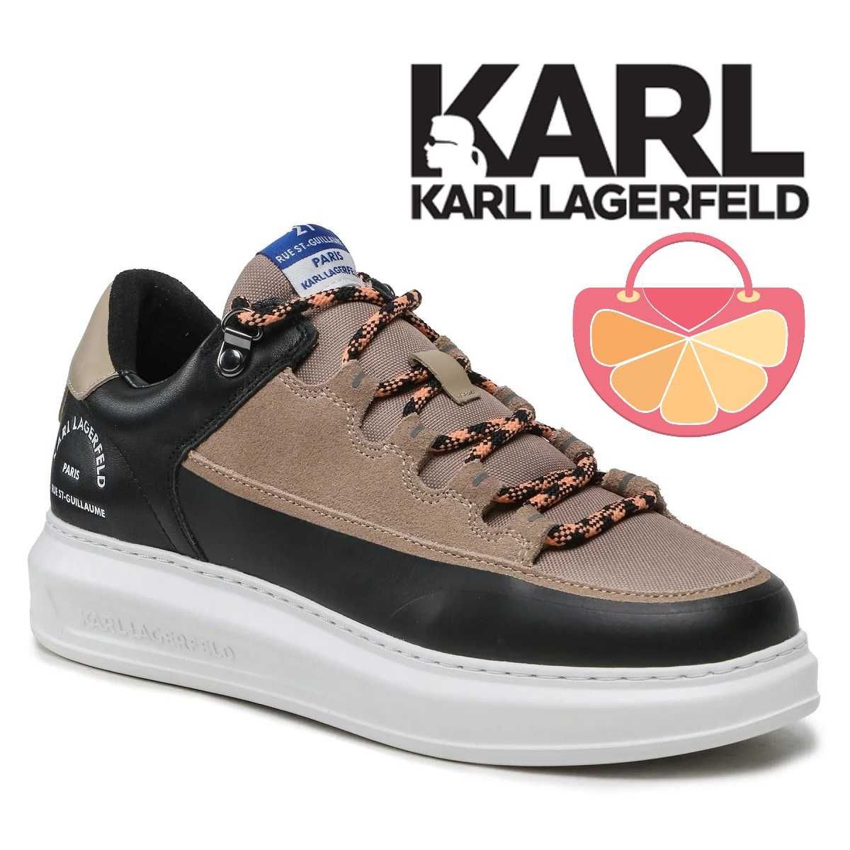 KARL LAGERFELD № 42 – Мъжки кожени спортни обувки "BLACK & BEIGE" нови