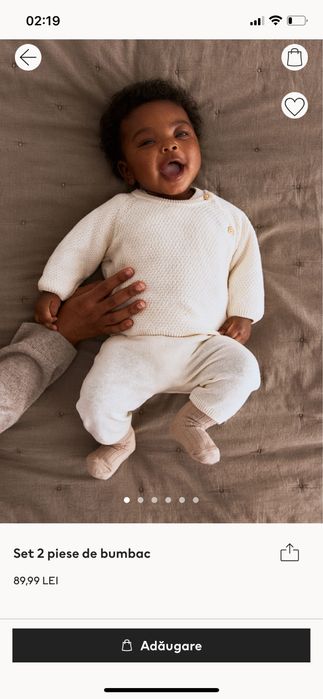 Set tricot pulover si pantaloni bumbac h&m 2-4 luni