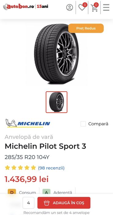 Anvelopa Michelin Pilot Sport 3 NOUA 285 35 R20 6.90mm