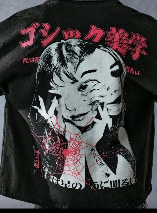 Нови дънкови якета риза череп Harajuku Style деним овърсайз памук Хл