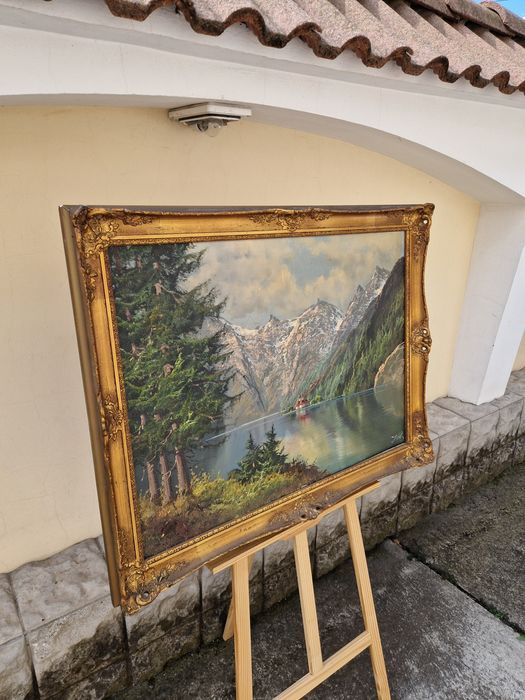 Прекрасна антикварна немска маслена картина върху платно