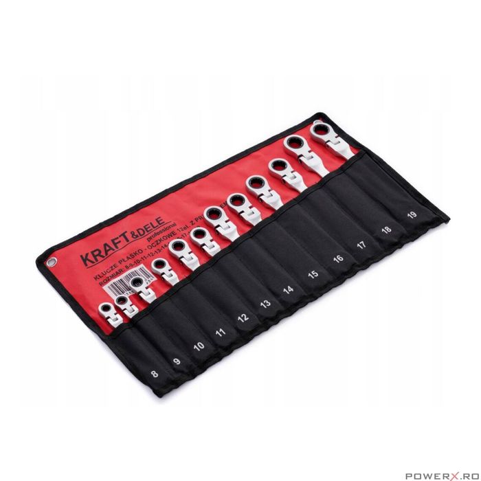 Pres chei combinate cu clichet, 8-19 mm, 12 piese, Kraft