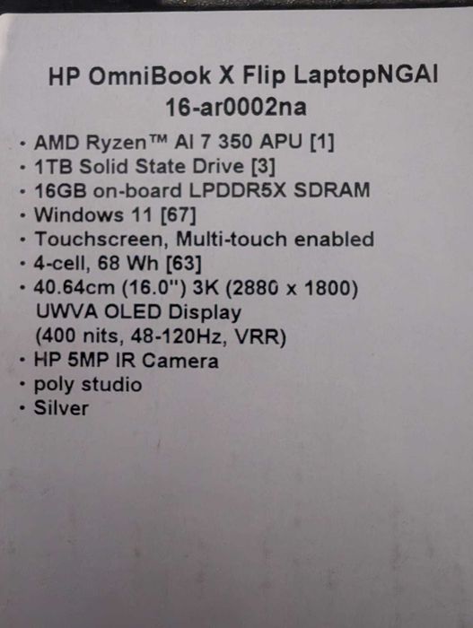 Laptop HP OmniBook X Flip 16 AMD Ryzen AI 7 350 3K Touch OLED 16GB 1TB
