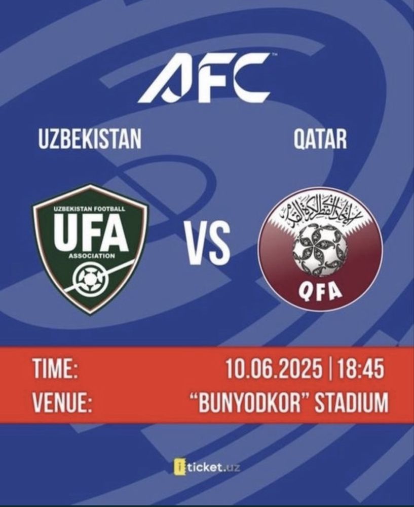 Uzbekistan vs Qatar oyinga bilet