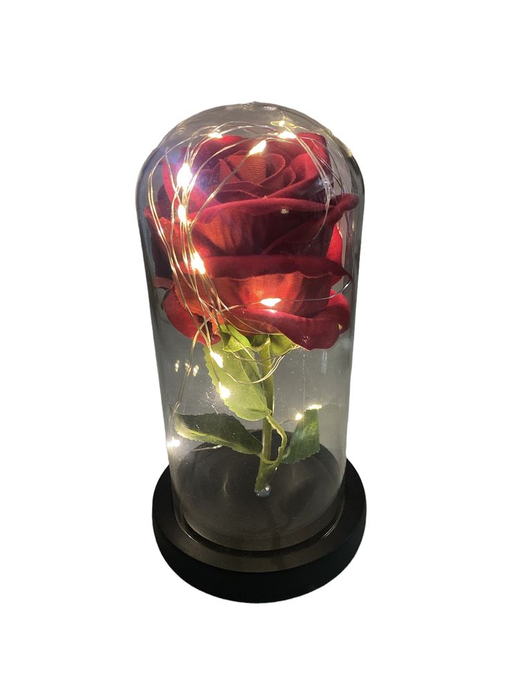 Trandafir In Cupola de Sticla cu Banda LED + Cutie CADOU, 19cm