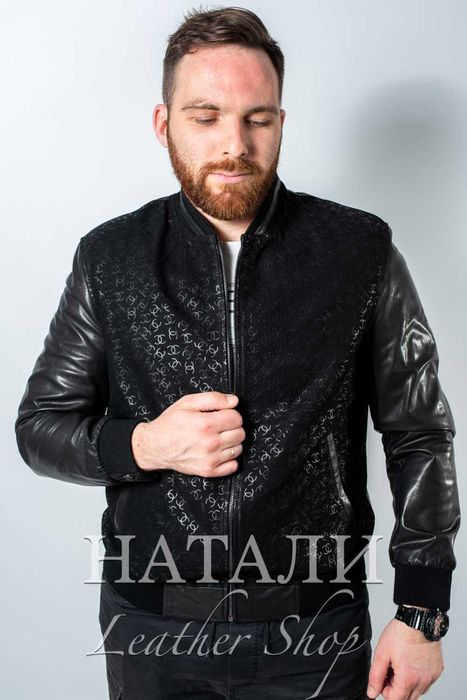 SALE Мъжки кожен бомбър Камен