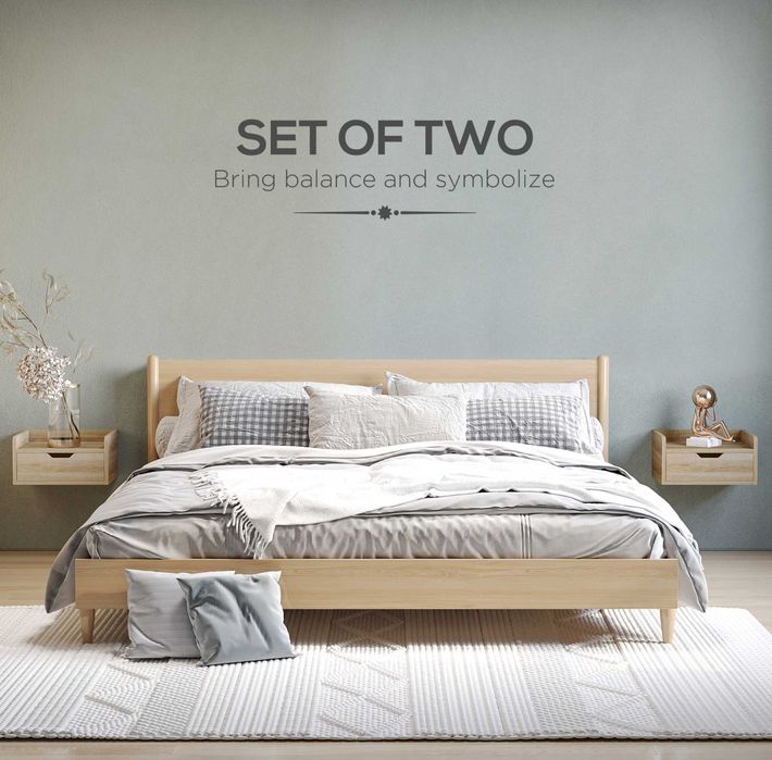 Set 2 noptiere suspendate HomCom stejar, 40x30x20cm, sigilate