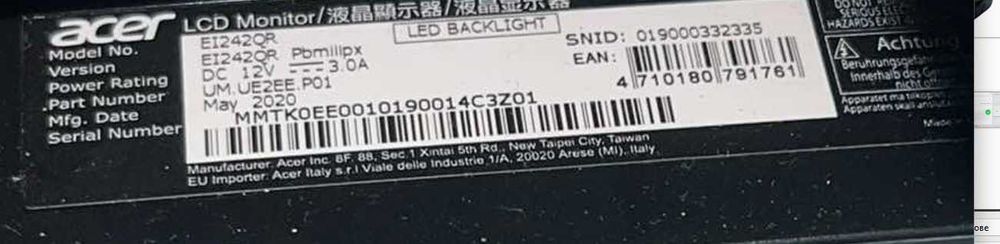 Acer- Монитор EI242QR Pbmillpx