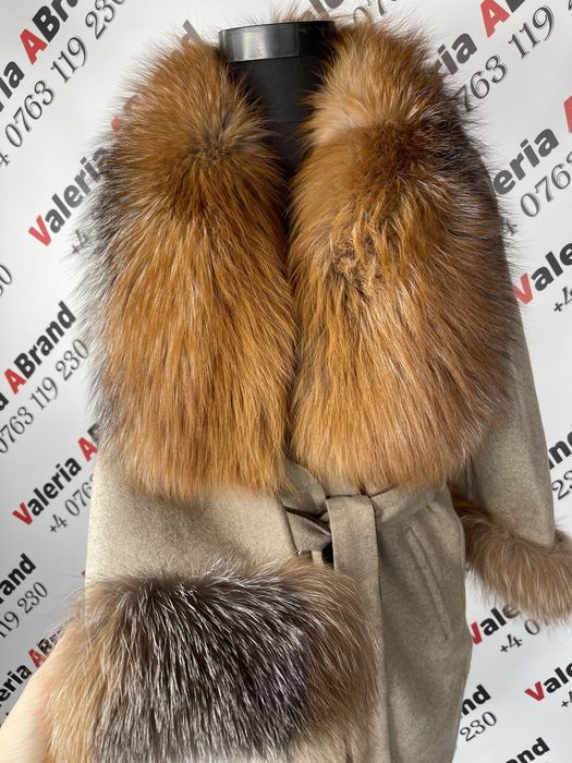 Vand Palton din Lana Alpaca si Blana de Vulpe aurie Goldfox