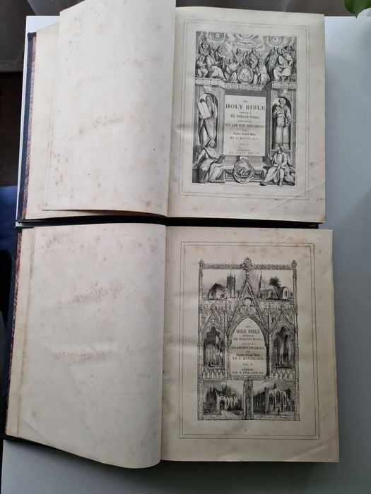 Antique   Pictorial Family Bible Biblia  (2 volume), 1852 , engleza