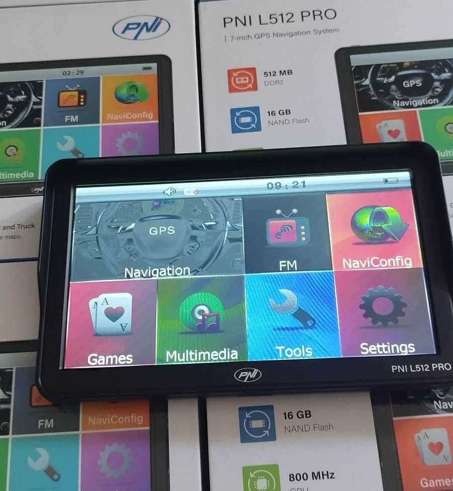 Sistem GPS PNI L512 PRO cu parasolar, 7 inch, 800 MHz, 512MB DDR, 16Gb