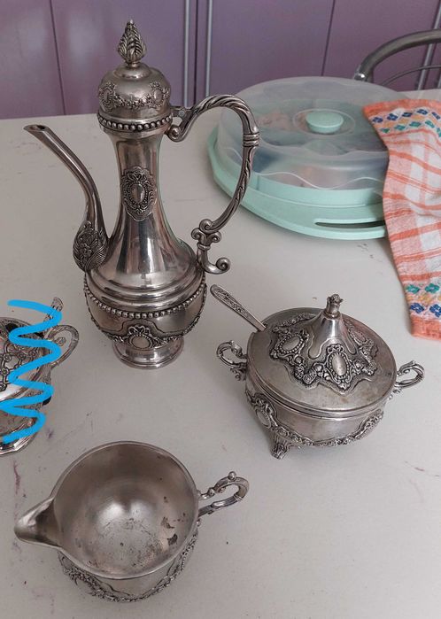 Набор Чайный или кофейный, металл. Чайник кувшин, сахарница, молочник