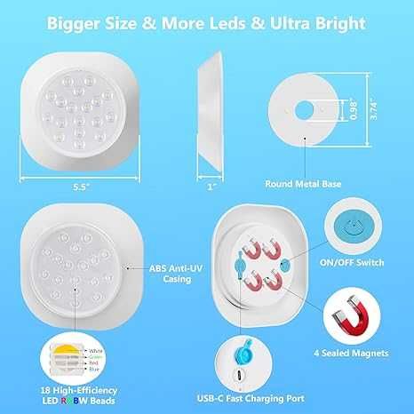 Lumini submersibile  piscine cu LED RGBW magnetice reîncărcabile
