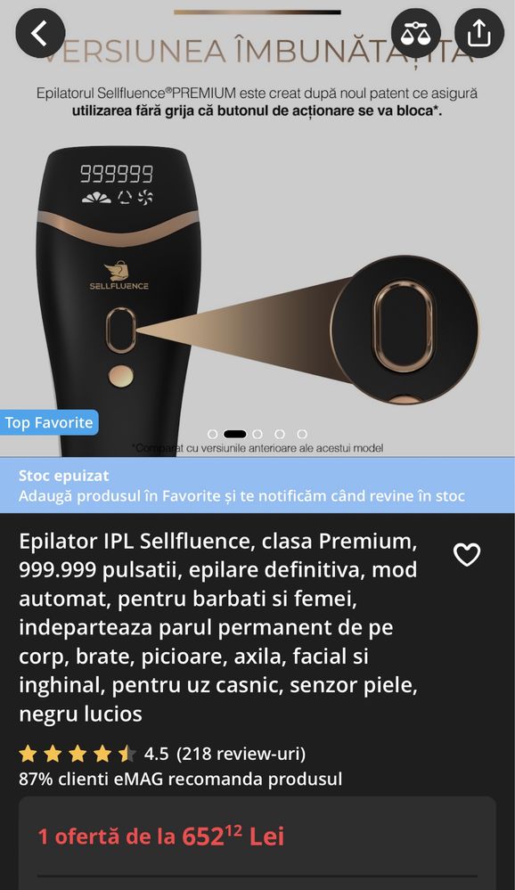 Epilator IPL Sellfluence, clasa Premium, 999.999 pulsații