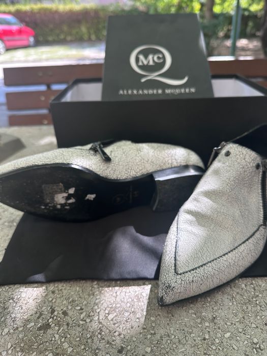Alexander McQueen Double Zip Shoe Crackle Leather White