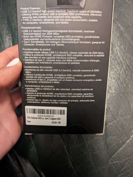 SSK 2TB Extern SSD USB C Drive- Up to 2000MB/s Portabil SSD Stick