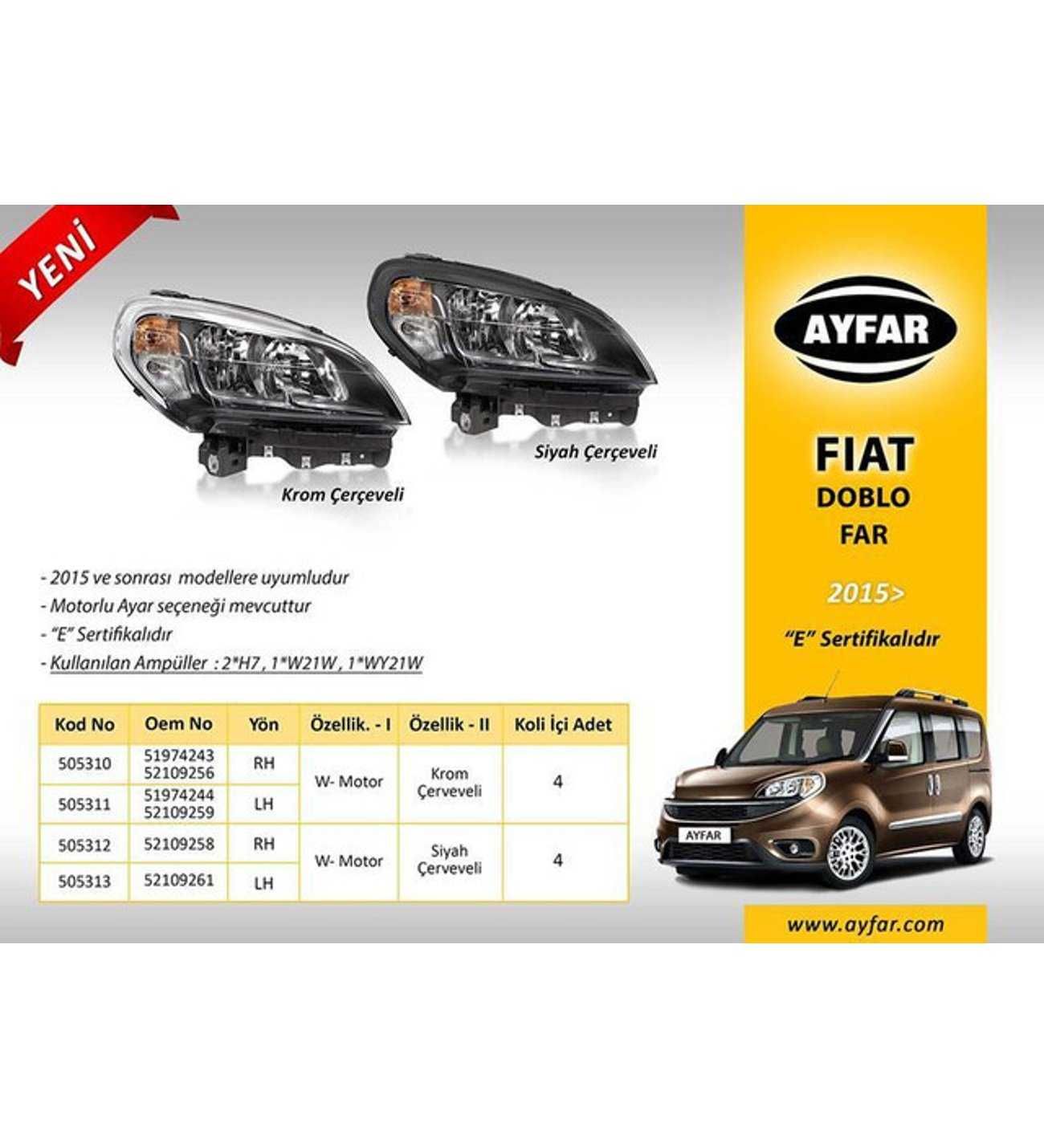 Фарове Фар за ФИАТ ДОБЛО с мотор 2015 + черна рамка / FIAT DOBLO