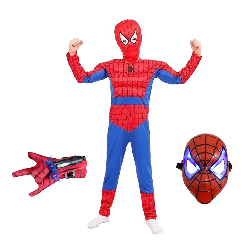 Set costum Ultimate Spiderman copii 95-110 cm, manusa si masca LED