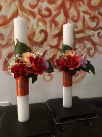 Set lumanari nunta flori artificiale si trandafiri sapun