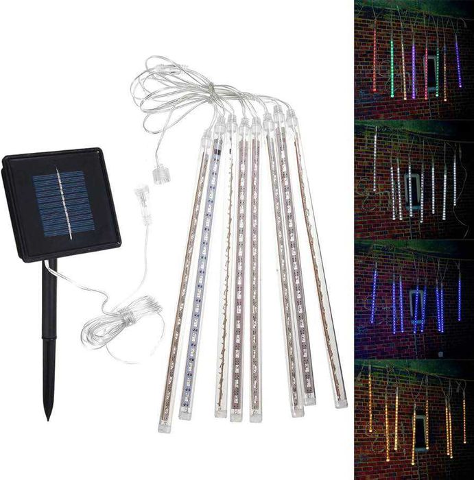Соларни коледни лампички падащ сняг студено бяла светлина 3м х 30с LED