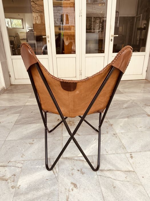 Кожен стол тип „Пеперуда“ – естествена кожа, метална рамка