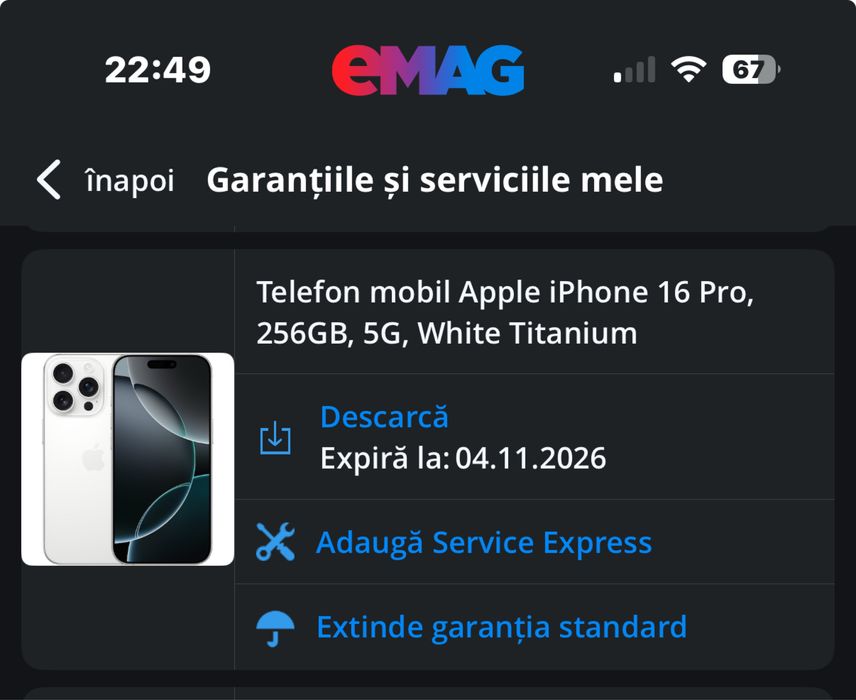 iPhone 16 Pro 256GB, 5G, White Titanium
