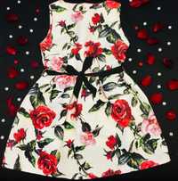 Флорална рокля Fabrizia White - Red Rose Passion