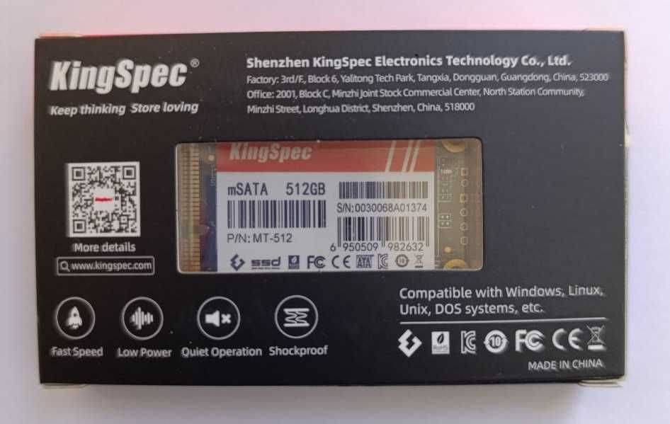 Внутренний жесткий диск KingSpec mSATA SSD 512 ГБ НОВЫЙ