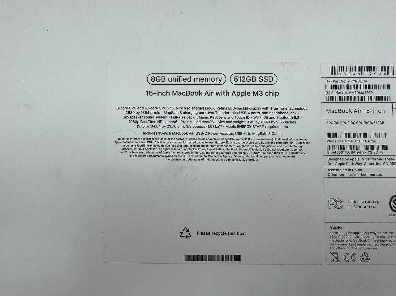 Apple MacBook Air 15” M3 | 8GB | 512GB | Space Gray