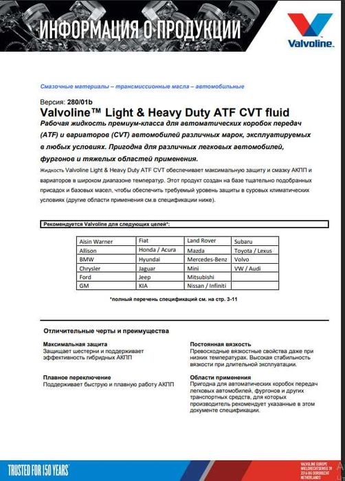 Valvoline Light & Heavy Duty ATF / CVT 1L