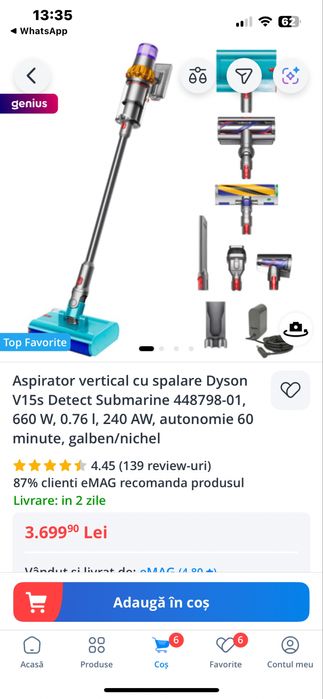 Aspirator vertical cu spalare dyson V15s detect sumbarine 448798-01