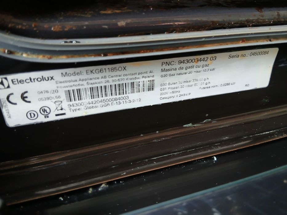 Aragaz ElectroluxEKG61185OX, aprindere electrica,plita,grill,inox,60cm