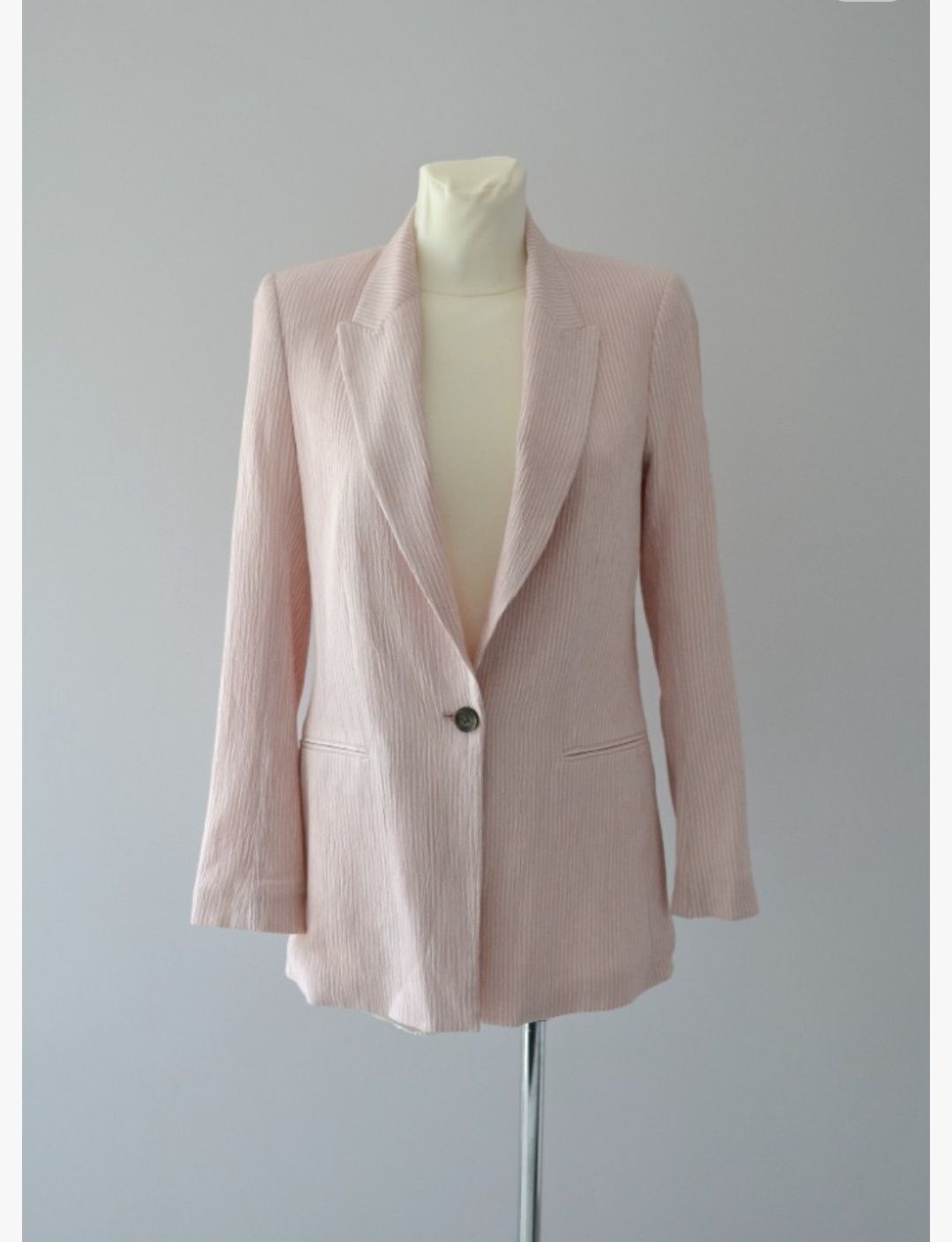 Дамско сако H&M розово бяло райе S размер 36 пролетно сако