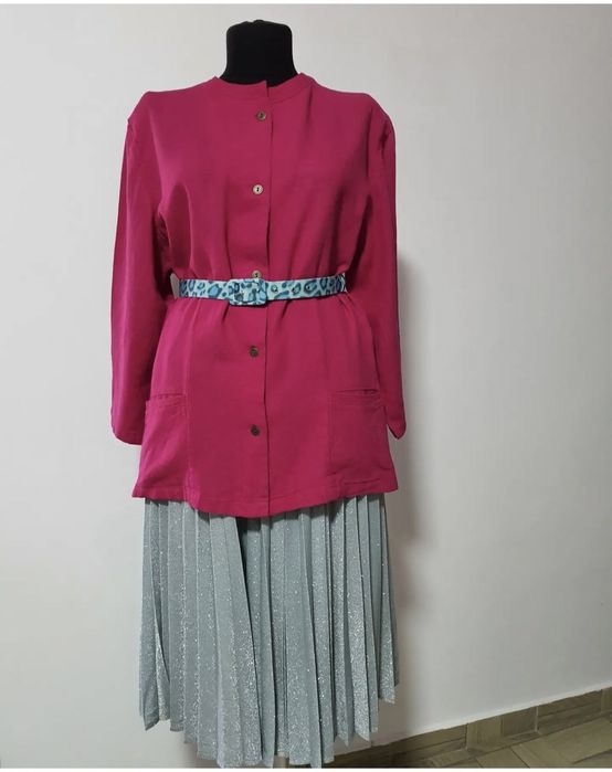 Sacou fucsia din fibre naturale, cu maneci 3/4, buzunare laterale