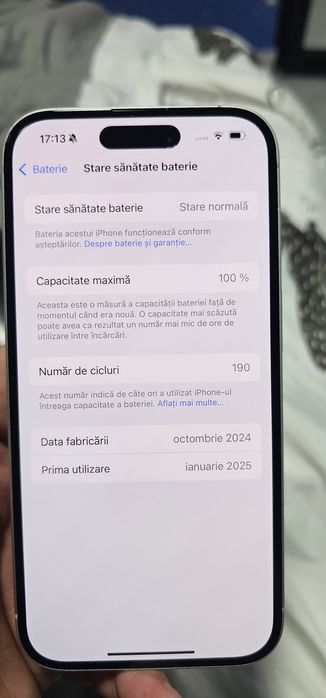 Iphone 16 / Alb / Ecran Fisurat/ 128Gb / 100% baterie