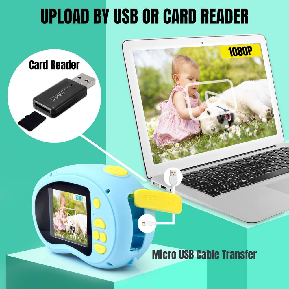 Детски цифрови камери Micoke 1080P видео/каишка/стикери/игри, розови