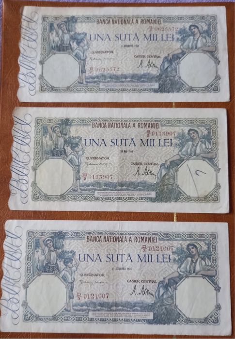 Vand 13 bancnote 100000 lei, an 1946, iesite din circulatie