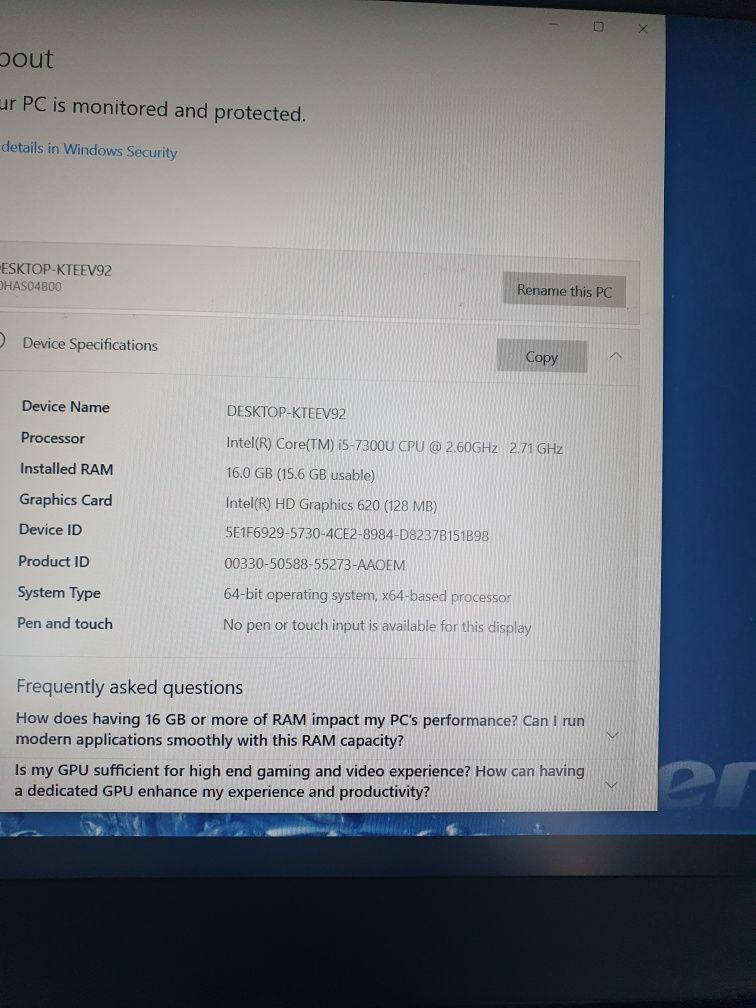 Vand Lenovo t570 i5 7200u