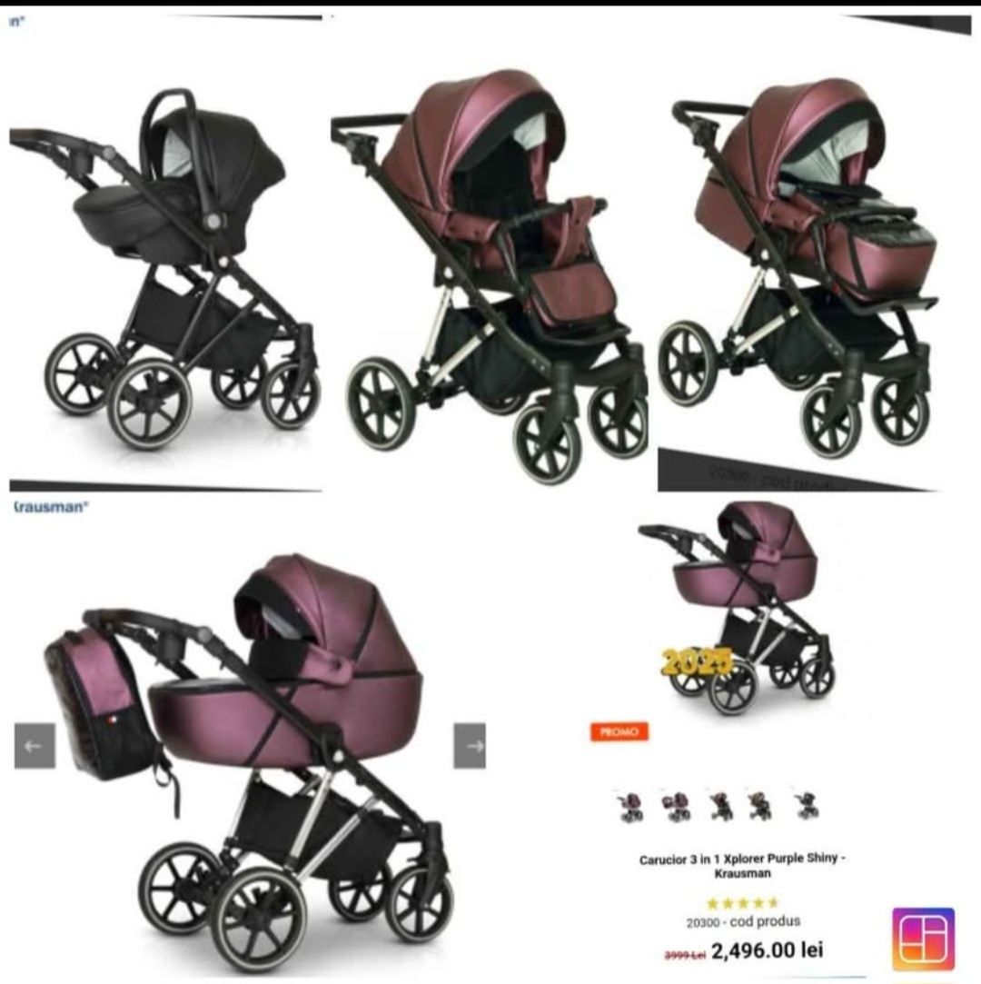 Vănd caruț Krausman 3 în 1 Xplorer purple shiny 
Preț 1200 de lei nego
