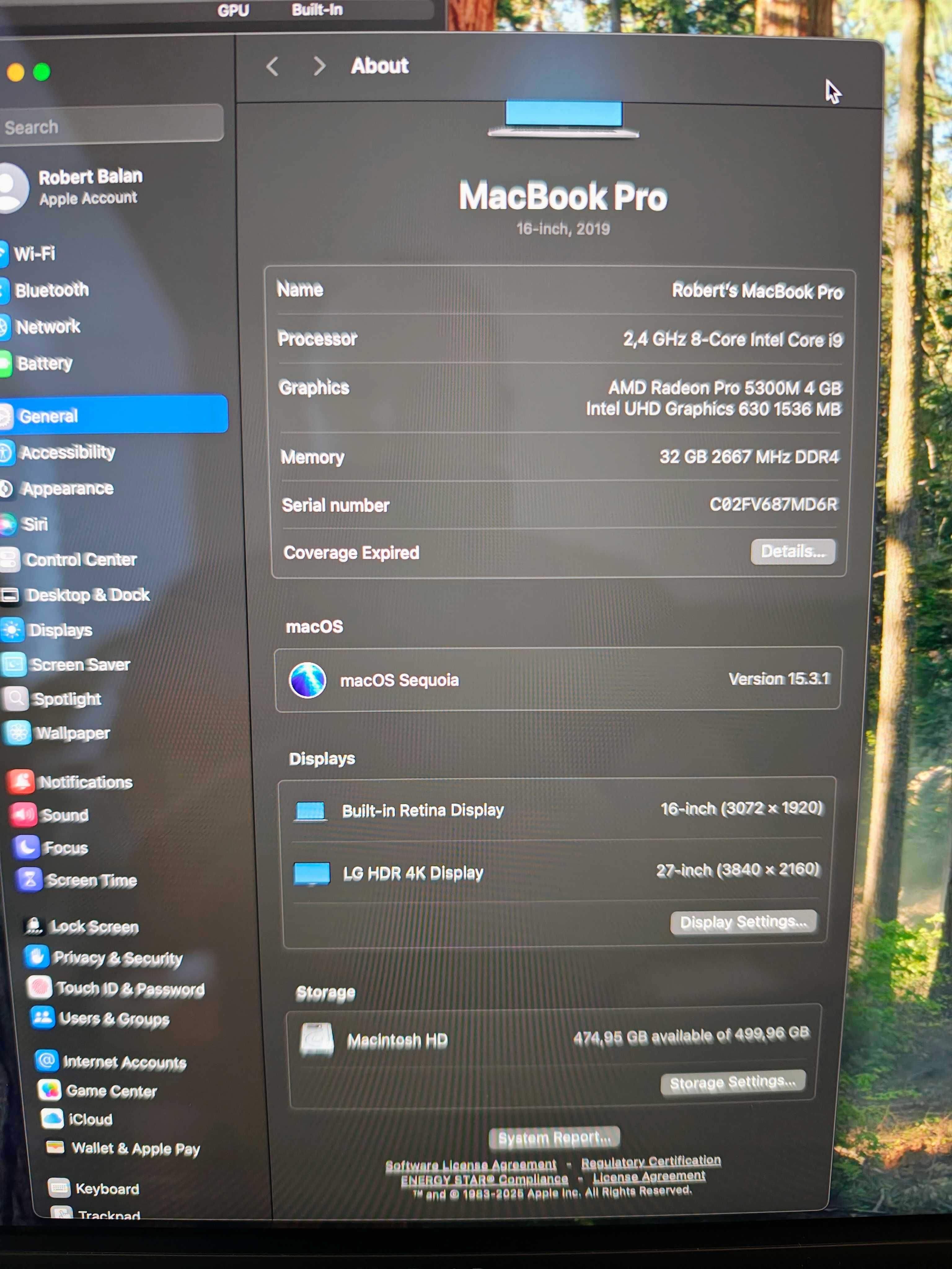 MacBook Pro 16 I9 2,4GHz 32 GB ram 512SSD AMD 5300M 4Gb/UHD 630 1.5Gb