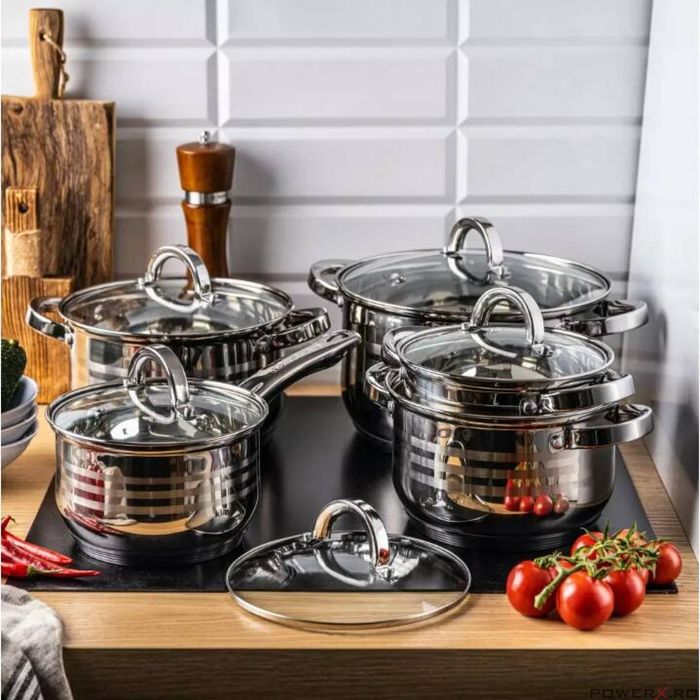 Set 5 oale, din inox, cu capac, manere argintii 16/18/20/24/16cm,