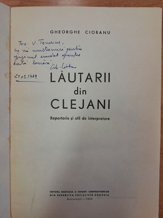 Carte cu autograful autorului, Lautarii din Clejani, 250 lei