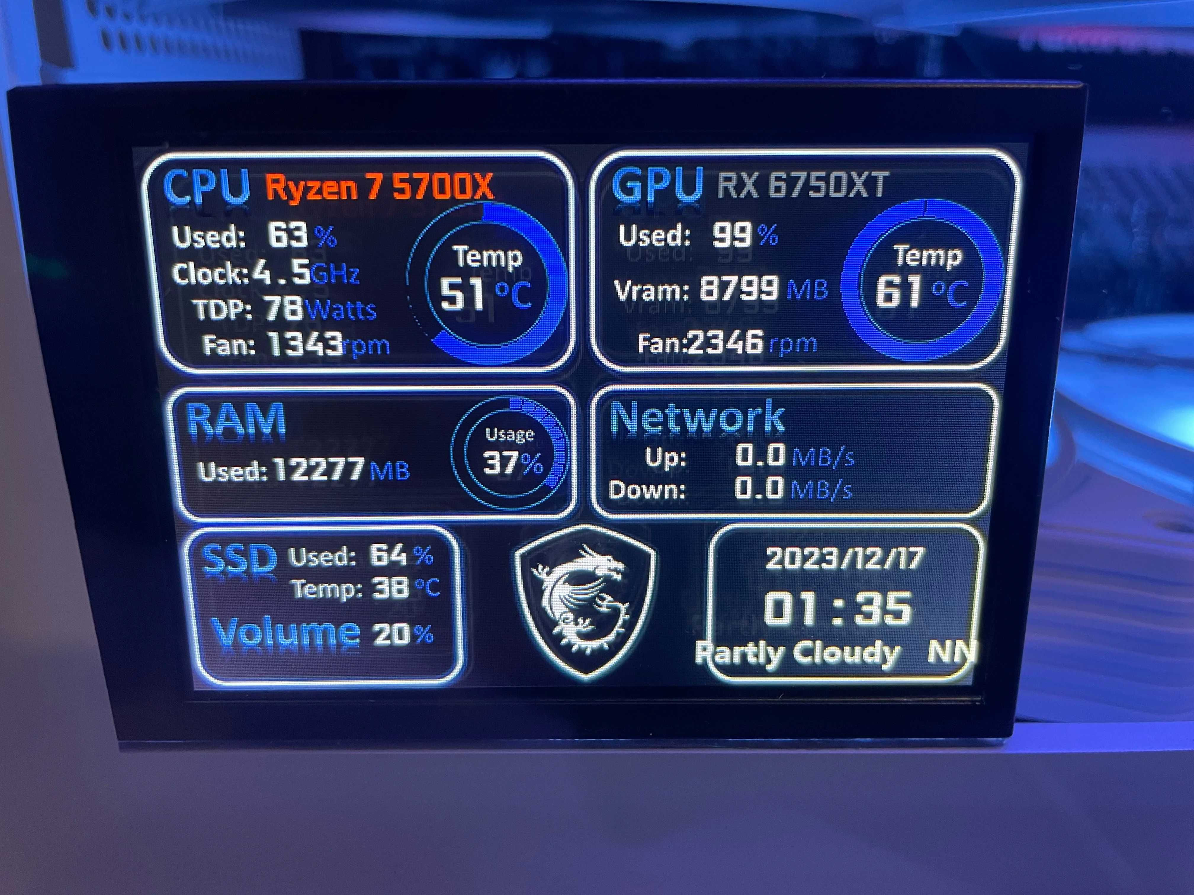 Monitor display gaming 5 inch USB Type C GPU CPU RAM HDD