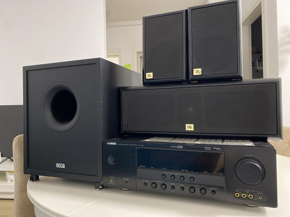 Sistem audio amplificator Yamaha, subwoofer Heco, boxe Jbl