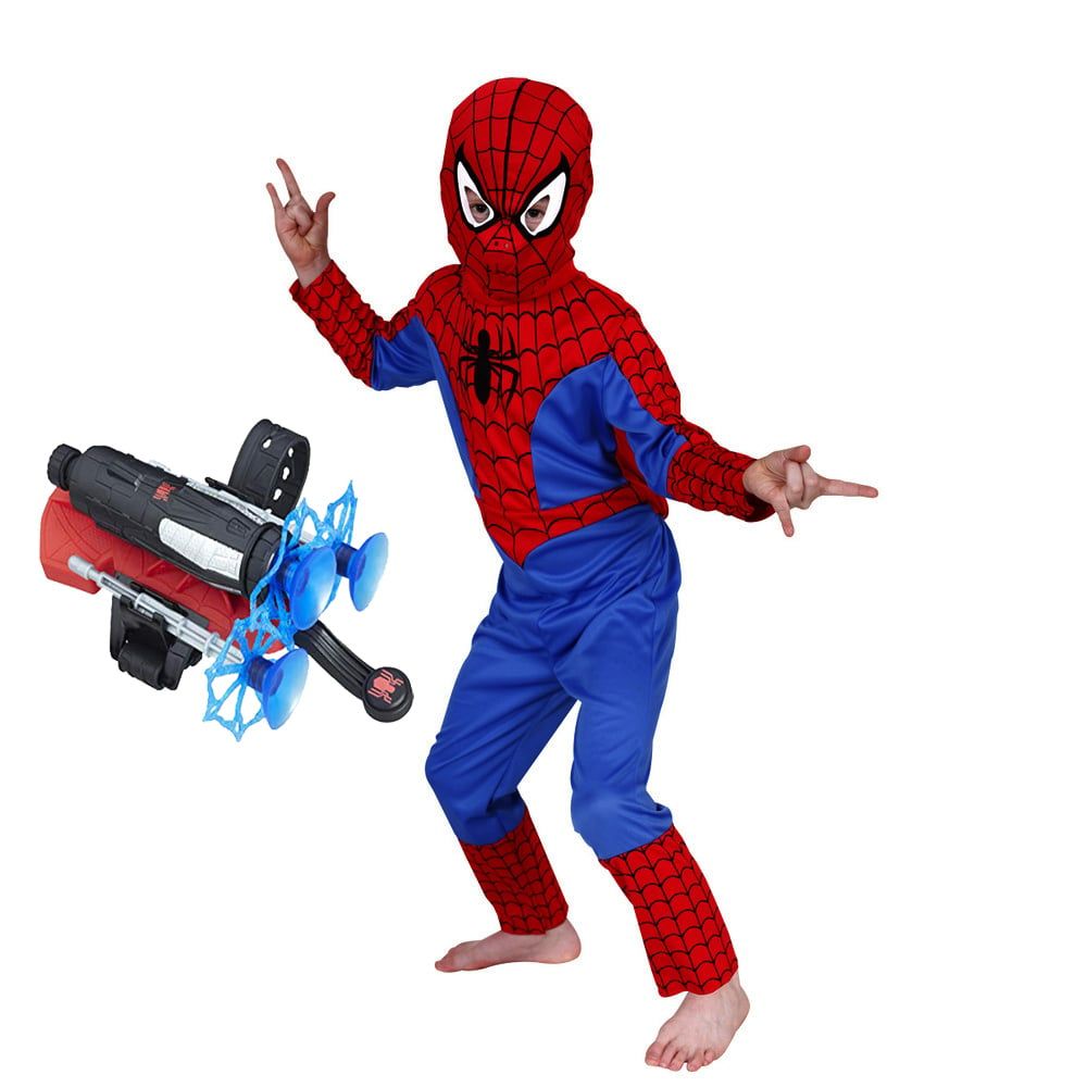 Set costum Spiderman L, 120-130 cm si lansator cu ventuze