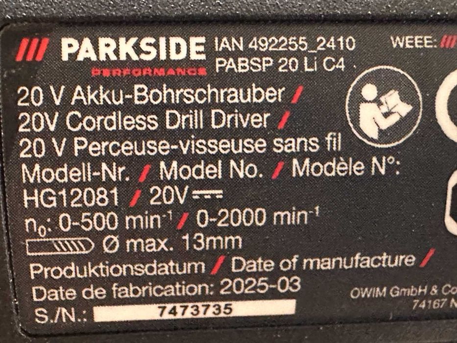Безчетков винтоверт Parkside Performance PABSP C4