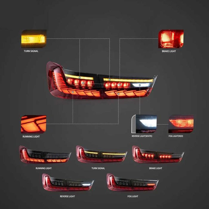 Set Stopuri LED BMW Seria 3 G20 2018+, Model GTS OLED, Fumuriu Smoked